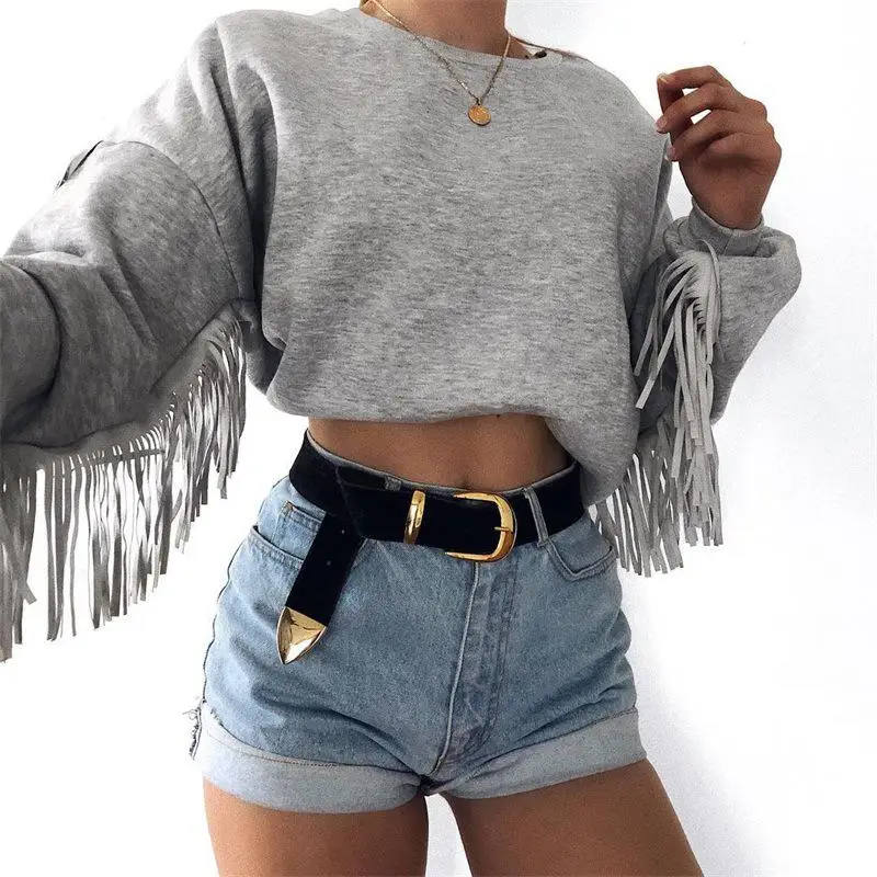 2018 Autumn Tassel Sweatshirt Women Harajuku Pullover Long