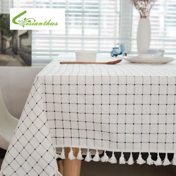 

Simple Plaid Print Decorative Table Cloth Cotton Linen with Lace Edge Tablecloth Dining Table Cover for Kitchen Home Decor
