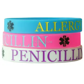 

300pcs PENICILLIN ALLERGY wristband silicone bracelets rubber cuff wrist bands bangle free shipping by FEDEX