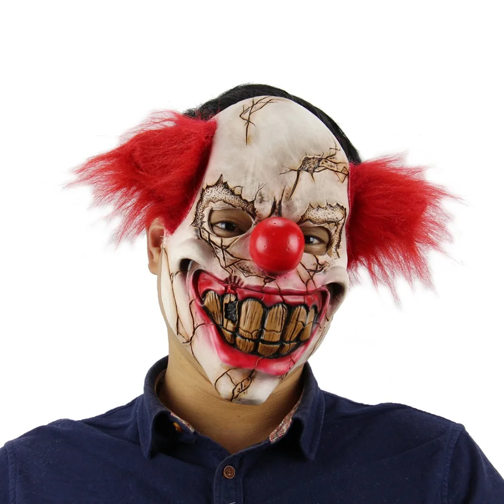 Страшная маска на Хеллоуин клоун латексный полнолицевой маски красные волосы маска для носа вечерние страшные демоны реквизит дьявол зомби злые маски