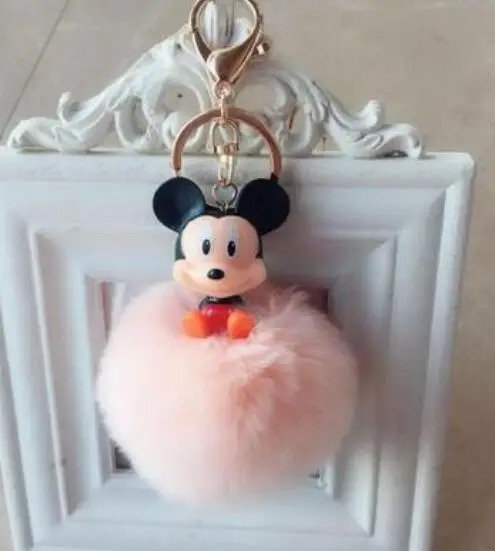 Микки Минни настоящий помпон из меха кролика Шар-помпон брелок Женская сумка кулон ювелирные изделия - Цвет: Mickey Korean pink