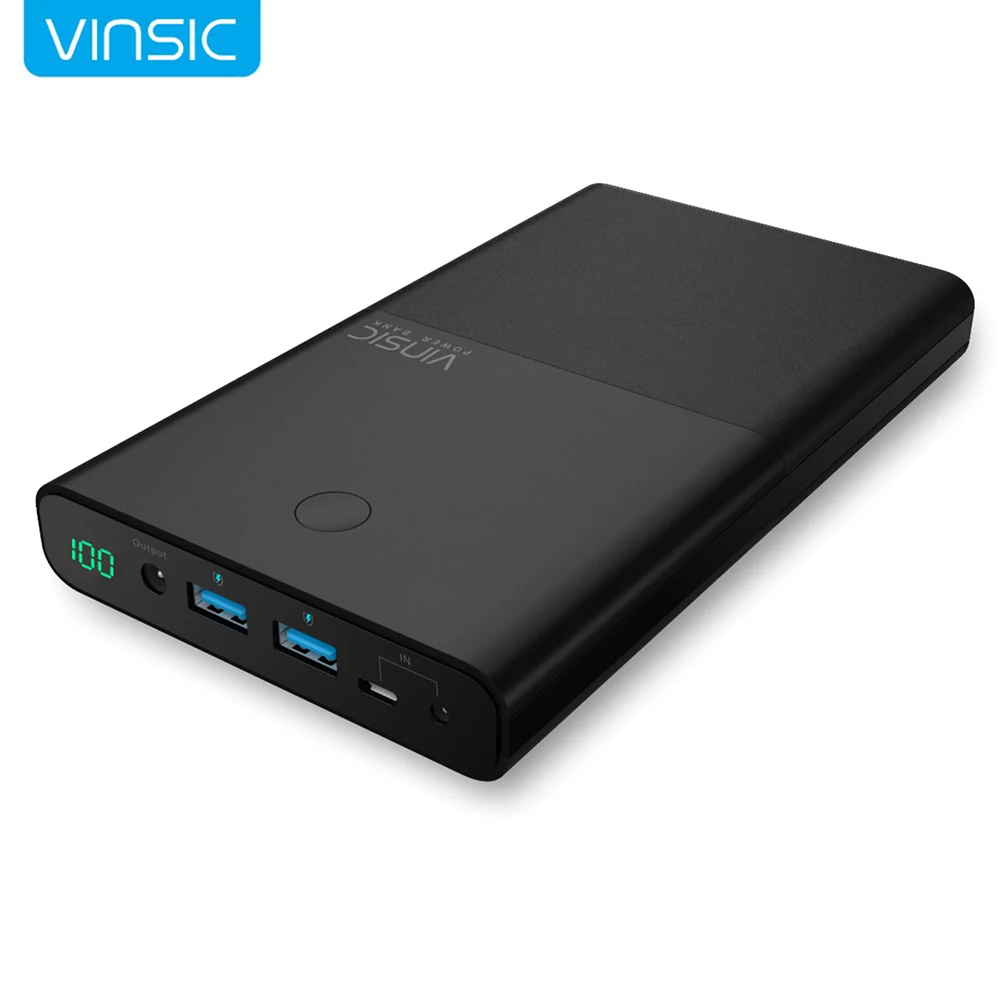 Vinsic Laptop Power Bank 30000mAh Portable Charger 4.5A 19V DC 2.4A Dual DC Input for iPhone X 8 8 Plus Xiaomi Notebook Tablets