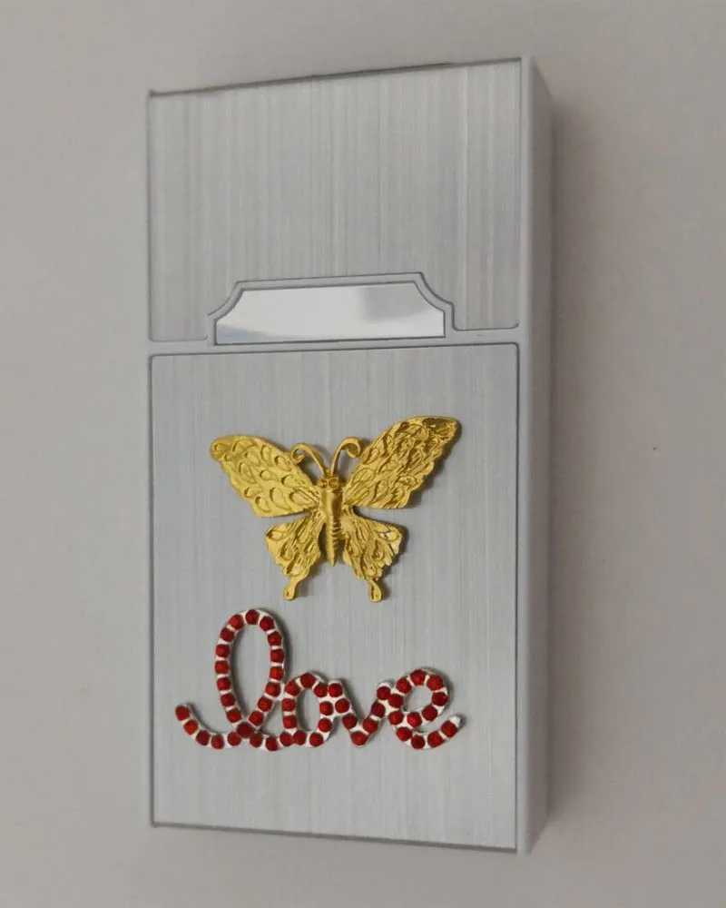 Чехол для прикуривателя USB для 20 сигарет длиной 100 мм и диаметром 5 мм - Цвет: gold butterfly