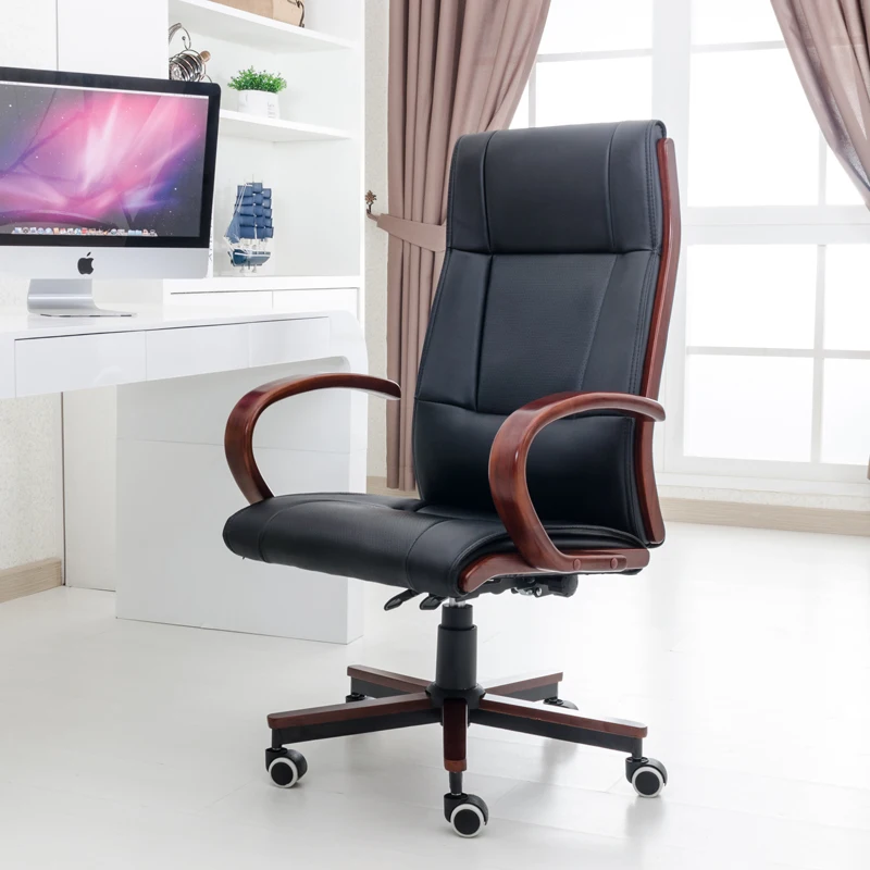 High Back Black Leather Executive Swivel Chair with Synchro-Tilt Mechanism Office Furniture Executive Office Chair Armchair High Back Black Leather Executive Swivel Chair with Synchro-Tilt Mechanism Office Furniture Executive Office Chair Armchair