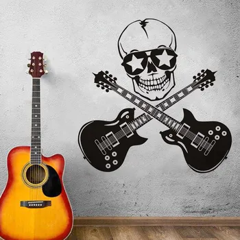 

DIY creative funny design plane skeleton skull wall sticker with guitar wallpaper for boy's room decoration