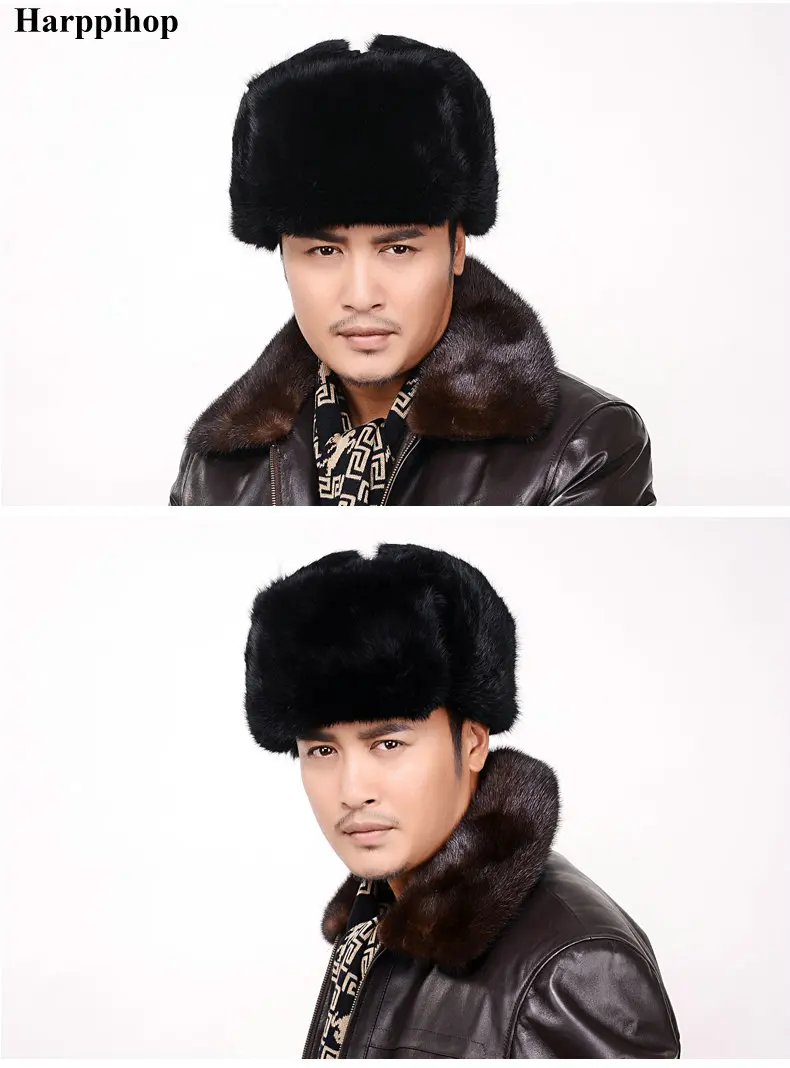 Высококачественные мужские зимние шапки из натурального кроличьего меха Lei Feng, шапка с ушками, теплая зимняя шапка, Русская Шапка, шапка-бомбер