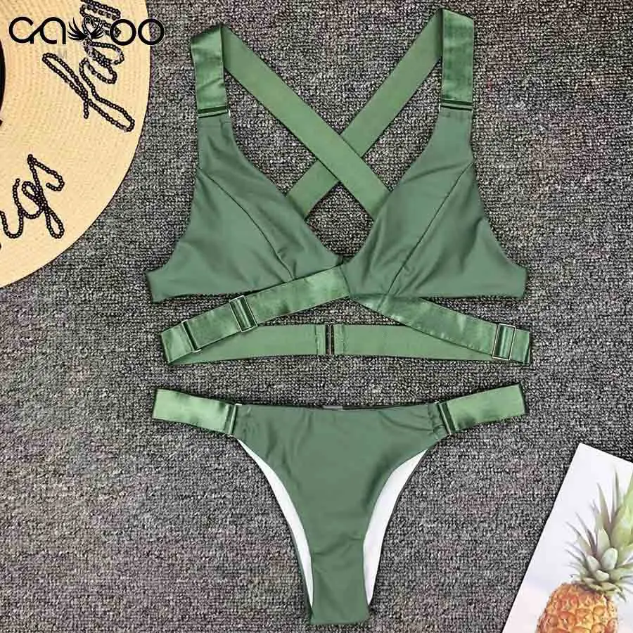 Новинка, бандаж, перекрестная спина, бикини, сексуальный купальник, женская одежда для плавания, Женский комплект бикини из двух частей, черный, белый, купальный костюм - Цвет: army green