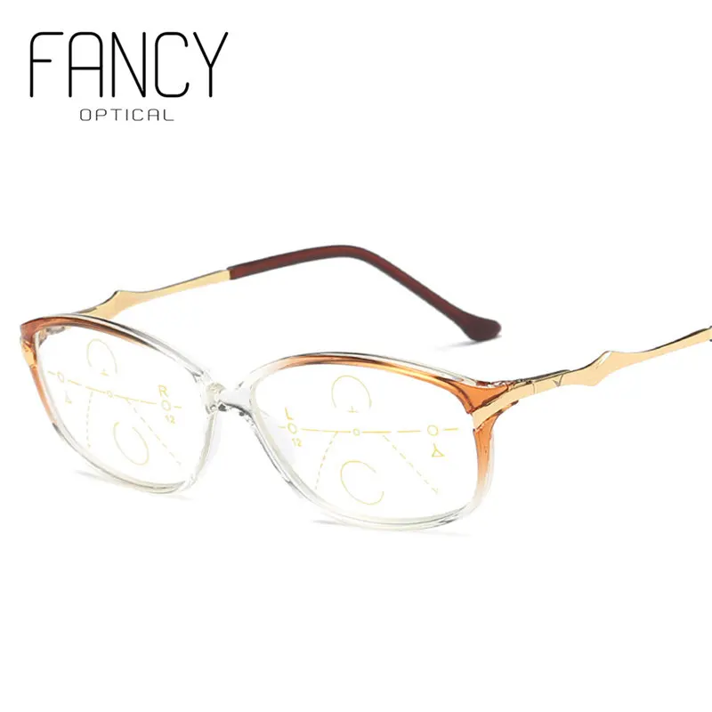 Multifocal reading glasses women Progressive glasses transition lens TR90 alloy frame eyeglasses with diopter+1+1.5+2+2.5+3+3.5 - Цвет оправы: BROWN