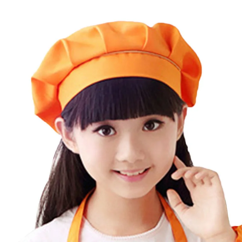 New Child Hat Cute Children Kids Girls Cooking Baking Kitchen School Children Bib Headwear Solid Caps DIY