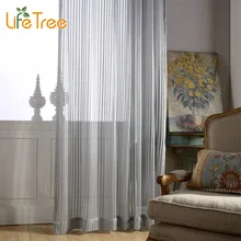 Grey Hollow & Stripe Modern Voile Curtains For Bedroom Living Room Window Sheer Balcony Window Tulle Custom Made