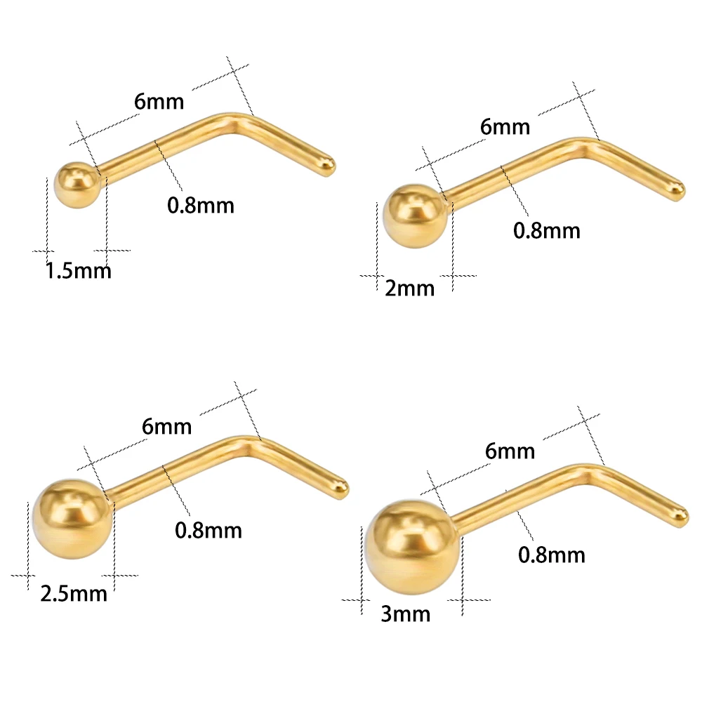 ZS, 4 шт./лот, шпильки для носа, круглые кольца для носа, l-образная форма, золотые ноздри, Пирсинг из нержавеющей стали, пирсинг для носа, ювелирные изделия для женщин