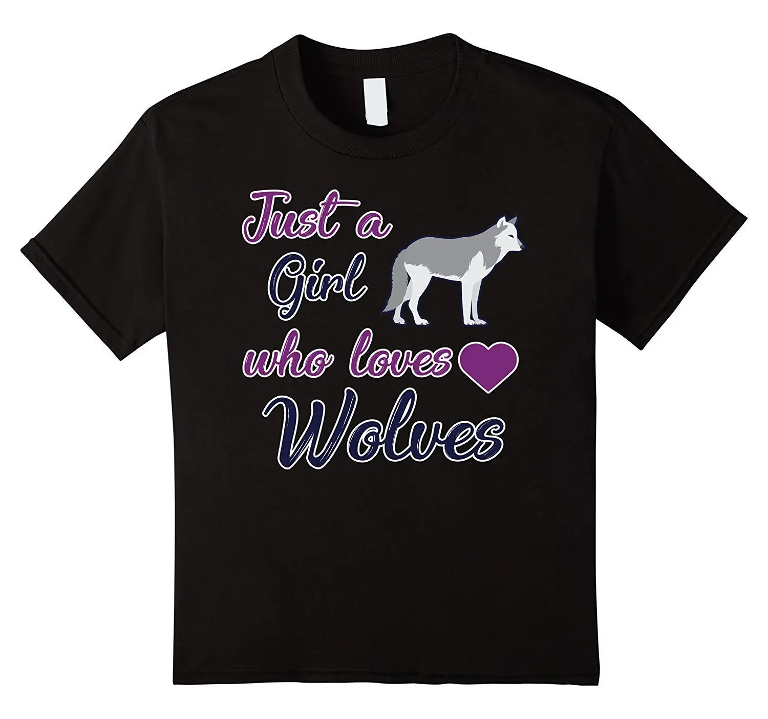Kids Just A Girl Who Loves Wolves T Shirt Novelty Wolf Gift 12 Black