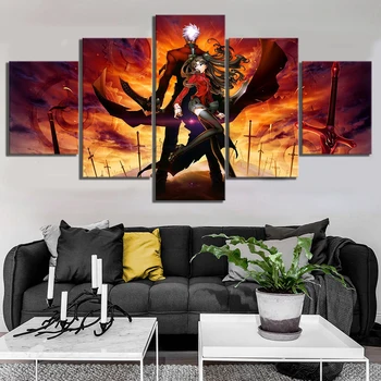 

5 Piece HD Anime Girl Pictures Fate Series Archer Fate Stay Night Game Poster Cartoon Pictures Canvas Paintings for Home Decor