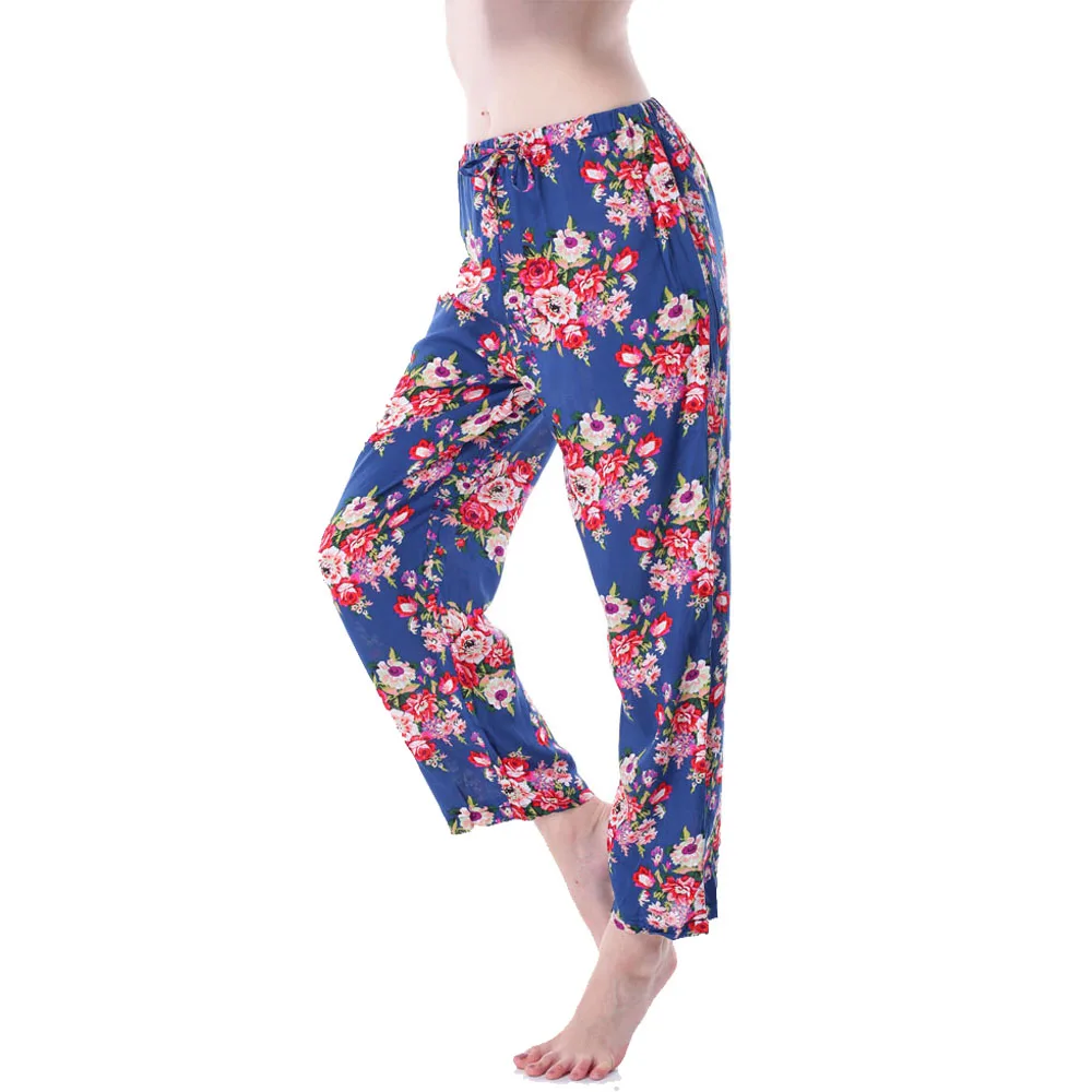 Модные женские брюки для сна, хлопковые удобные шелковые пижамы с цветочным рисунком, брюки, Лидер продаж, женские брюки, халат с принтом, повязка LP
