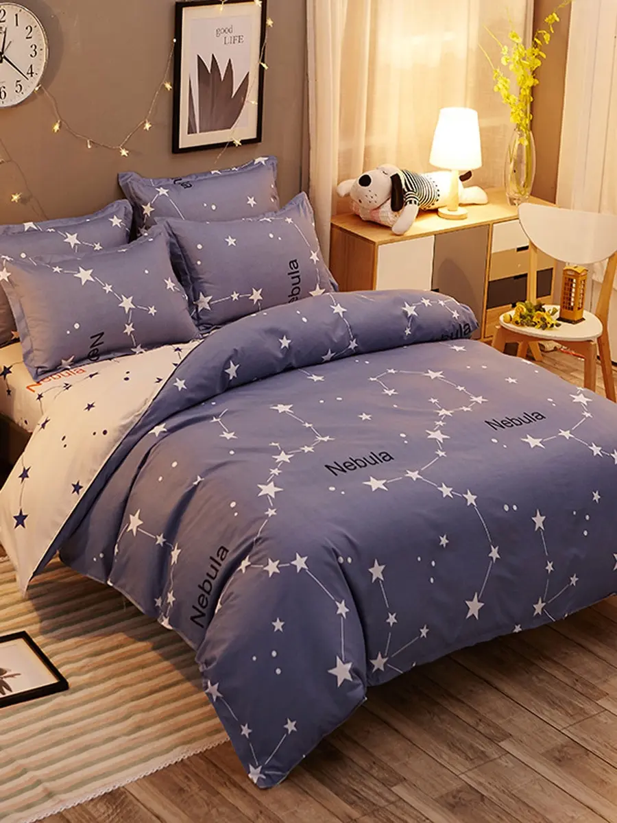

3/4Pcs Home Linen Set Stars Pattern Modern Style All Match Duvet Cover Set