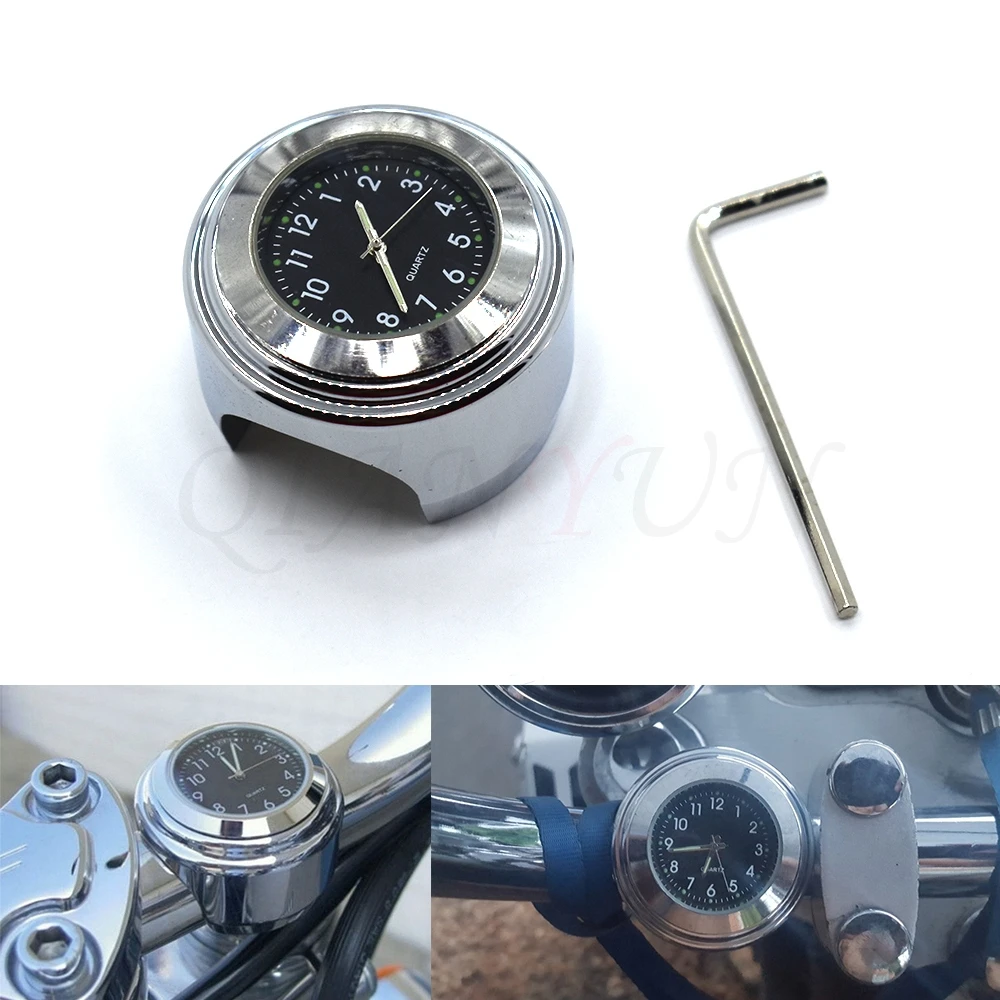 

7/8" Adjustable Chrome Motorcycle Handlebar Mount Quartz Clock Watch Horologe Dial For Kawasaki ZZR600 ZX6R ZX636R ZX6RR ZX9R
