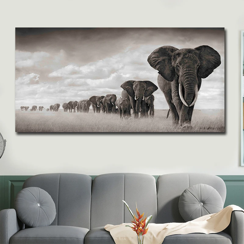 Dropship Modern Canvas Painting large posters Wall Art Pictures Elephants Animal Decorative Posters And Prints for Living Room