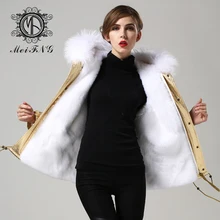 Большой Обувь на теплом меху с капюшоном Мех животных парка унисекс Золотой плюс Размеры короткие Стиль белый искусственный Меховая куртка