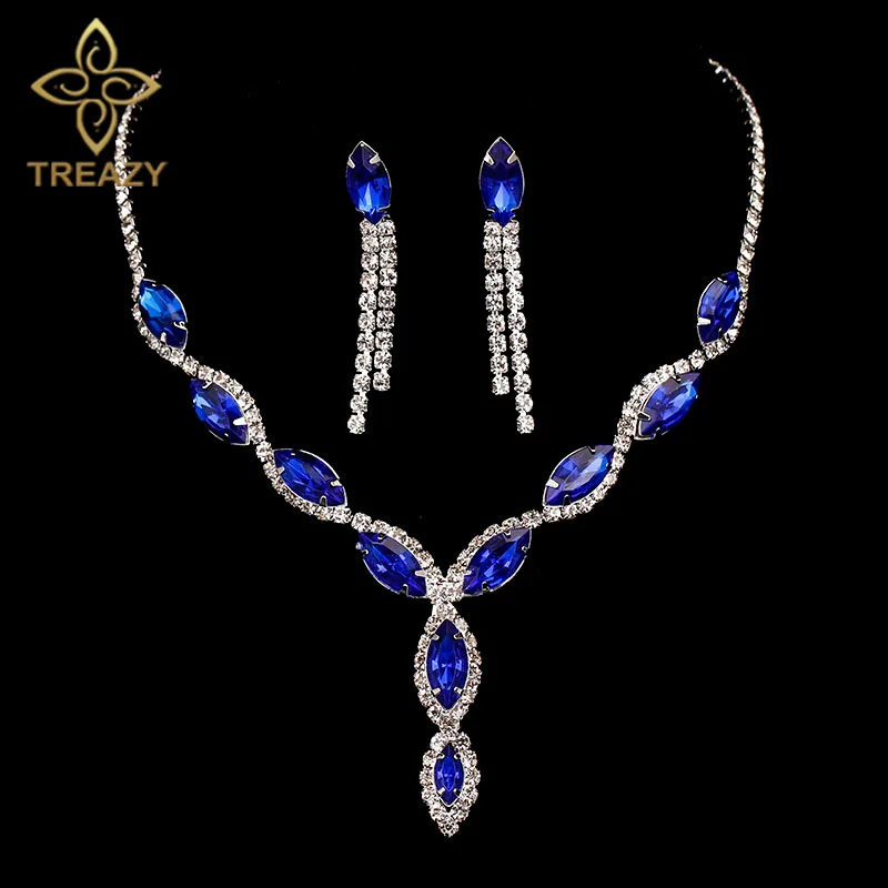 TREAZY Elegant Wedding Jewelry Sets for Women Pearls Crystal Necklace Earrings Bridal Jewelry Sets Prom Wedding Accessories