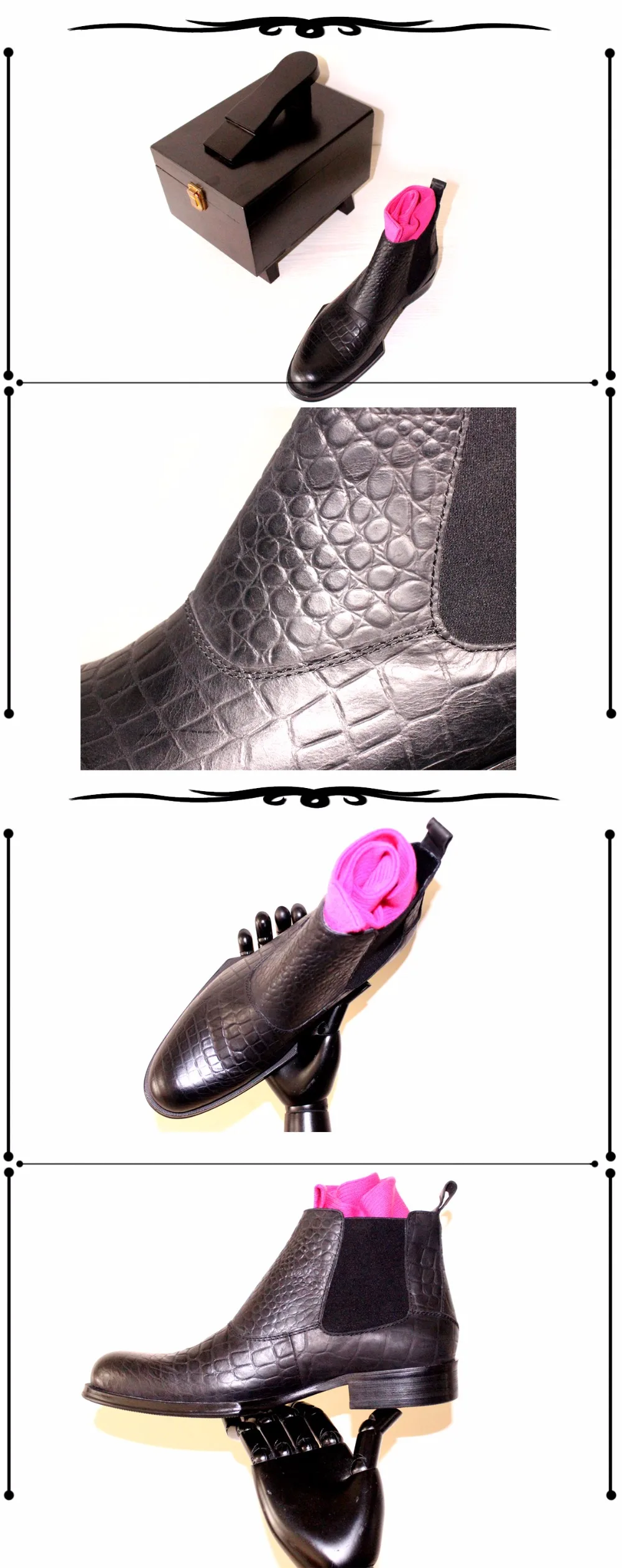 Новое прибытие геометрическая нижние sole ботильоны для мужчин ручной крокодил тип верхняя кожа Челси пинетки