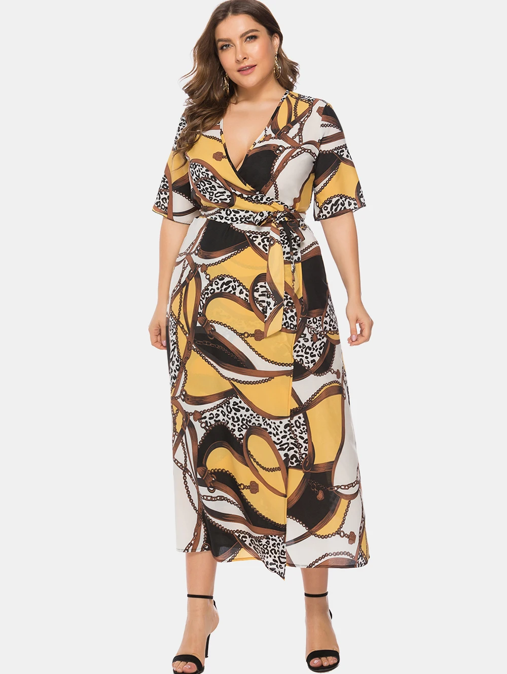plus chain print maxi dress