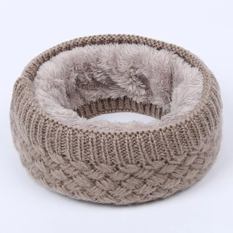 Winter new children's knitted bib men's outdoor warm scarf ladies velvet comfort fabric thickening unisex slouchy beanie hijabs - Цвет: Light Brown