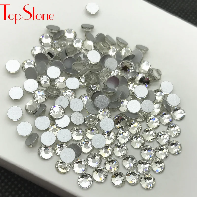 

TopStone SS3-SS50 Nail Art Rhinestone Crystal Clear Color Flatback Non Hot Fix Rhinestone Glue On For Dress Garment
