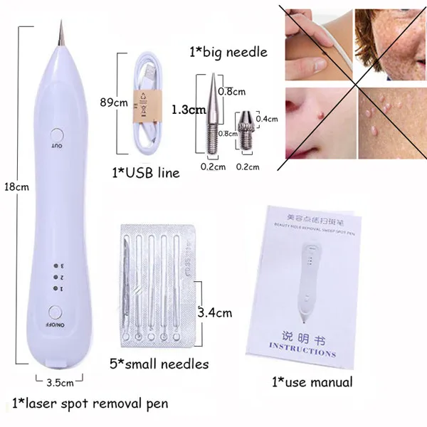 Электрическая Лазерная машинка-карандаш для удаления татуировок, кожи, моль, темных пятен, удаления веснушек, очиститель пятен, инструменты для красоты - Цвет: 1 Set