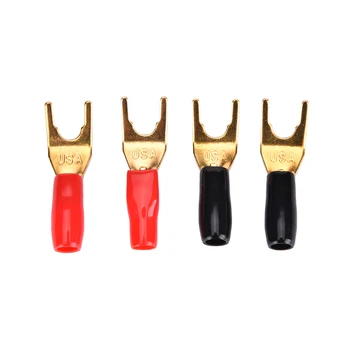 

4PCS Copper Gold Plated Tuning Fork Banana Y Spade Plug Adapter AV Audio Terminals Connectors For Speaker Cable Power
