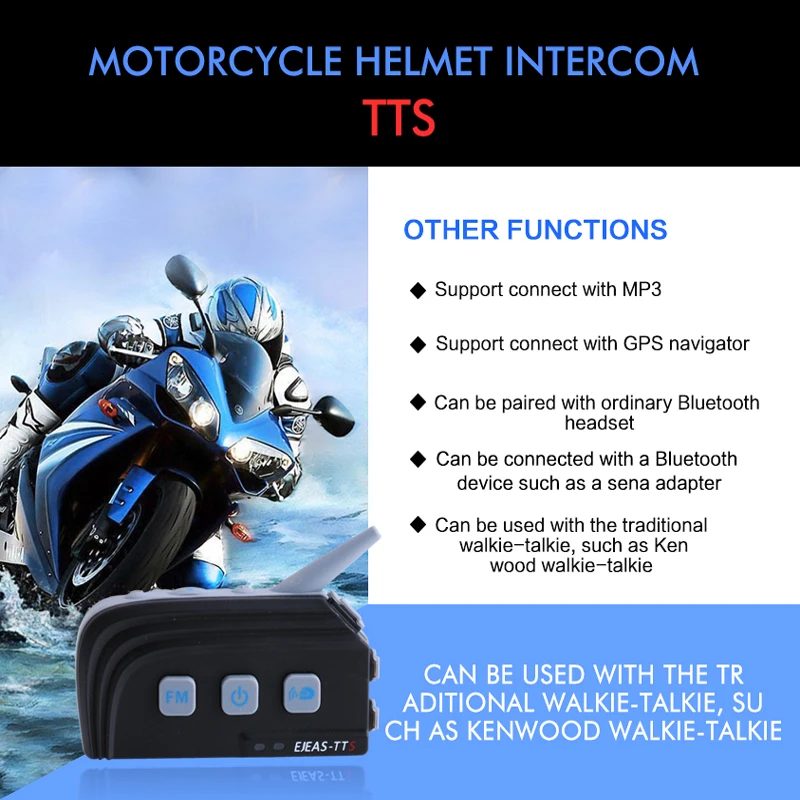 EJEAS 1 шт. Casco Ejeas TTS Dual BT Интерком мотоциклетная гарнитура для переговорного