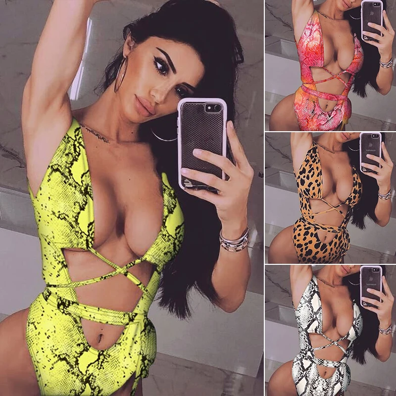 Online Red leopard Brasilianische badeanzug ein stück Plus größe sexy bikini 2020 Push up bademode frauen string monokini High cut bade anzug