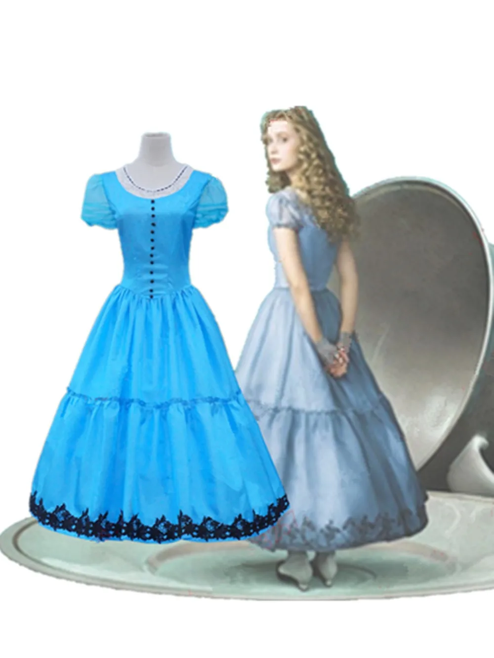 Alice In Wonderland Cosplay Blue Dress Costume Outfit Skirt Gown Prom