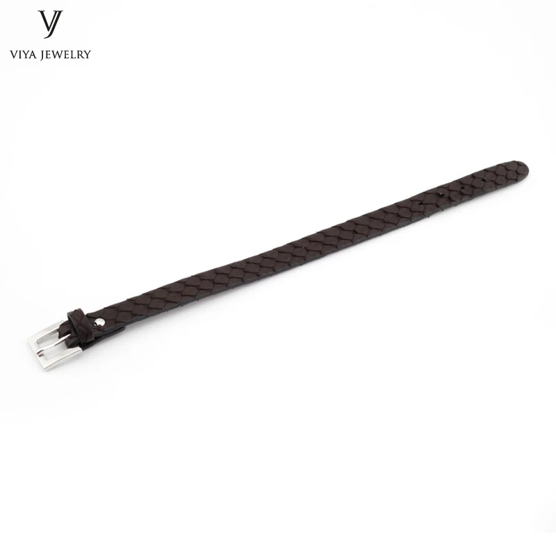 Simple Clasp Flat Stingray Python Cord Wrap Bracelet Charm Cuff Leather Men Bracelet 8mm Real Python Stingray Leather Wristband Adjust Bracelet (23)