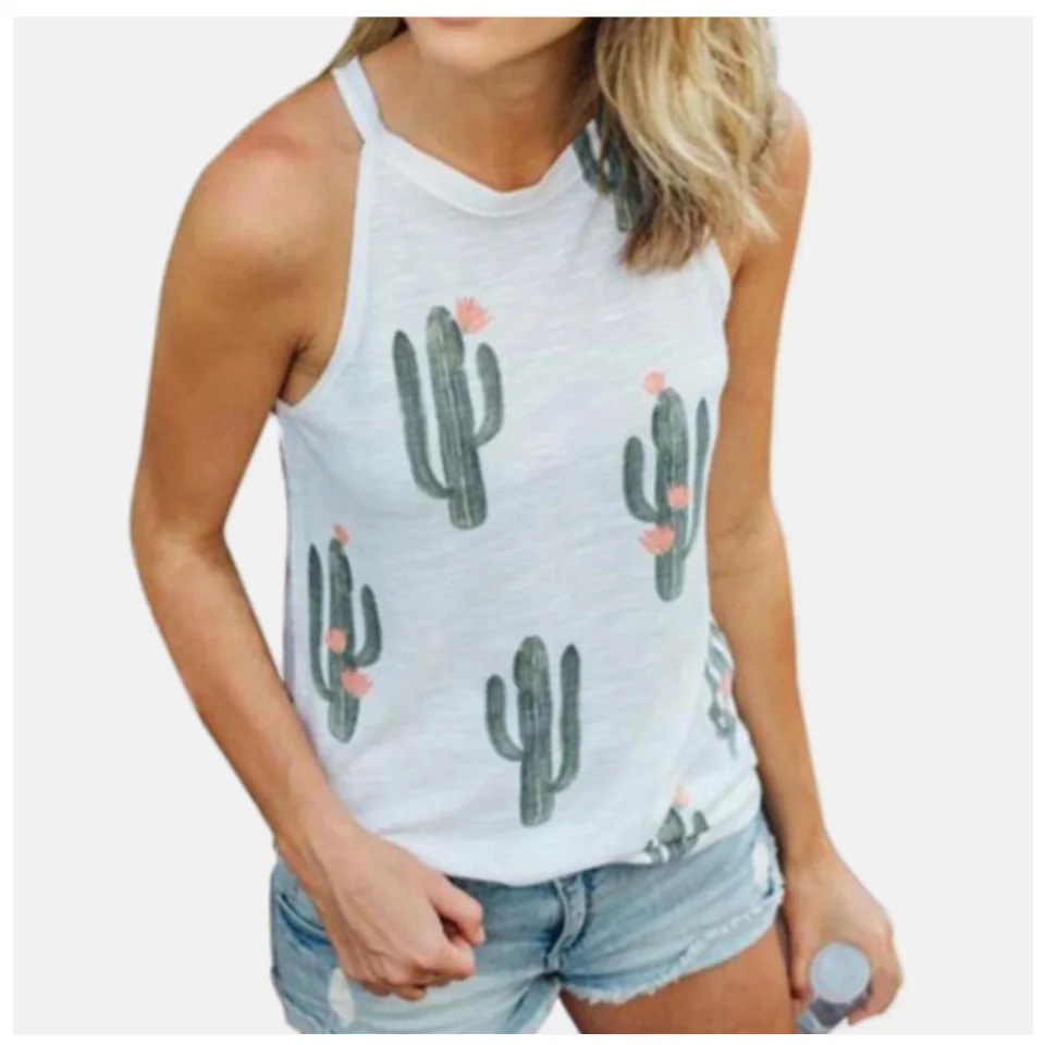 

Cactus Tank Tops Female 2019 Debardeur Femme Sexy Tops For Women Clubwear Black And White Festival Orange Top Beach Dames Vest