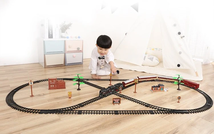 Классический трек поезд Ретро паровой поезд электрический бренд моделирование с светильник большая коллекция игрушек детские рождественские подарки