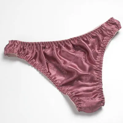 Шелк простые сексуальные стринги T низкая талия брюки дышащее шелковое нижнее белье - Цвет: Кораллово-Красный