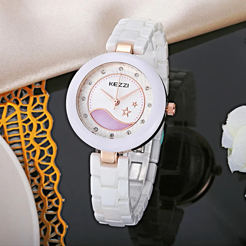 KEZZI real ceramic women watch super waterproof top luxury brand fashion ceramic wristwatch women dress quartz