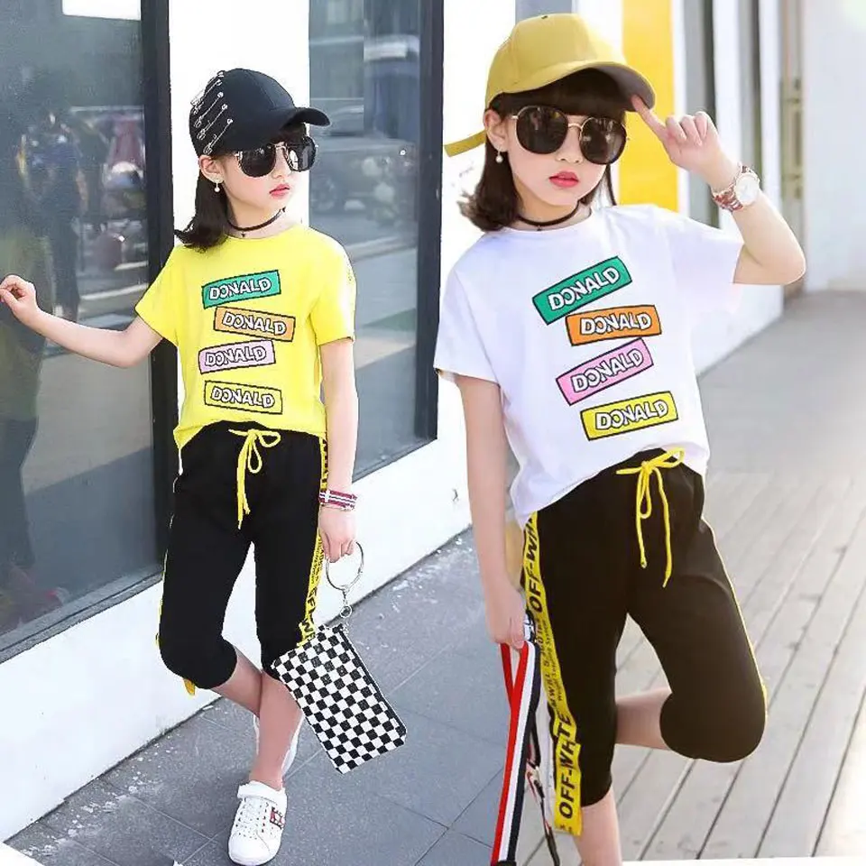 

2019 New Cotton Teenage Girls Clothing Summer Sets 2019 Girls Clothes Size 12 And 14 16 8 6 12 Year Sports Suits T Shirts Pants