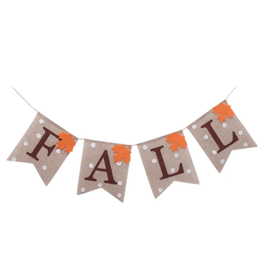 

2018 New Autumn Maple Leaf Pattern Thanksgiving Party Decoration Linen Bunting Burgee Banner Birthday Theme Party Banquet