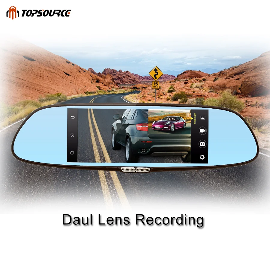 TOPSOURCE Автомобильный видеорегистратор Android 3g Bluetooth двойной объектив зеркало заднего вида видео регистратор " HD 1080P Автомобильная камера dvr зеркало ram 1GB