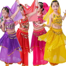 4 шт.; Детский костюм для танца живота; Индийские танцы Болливуда; Одежда для танцев; платье для Бальных выступлений