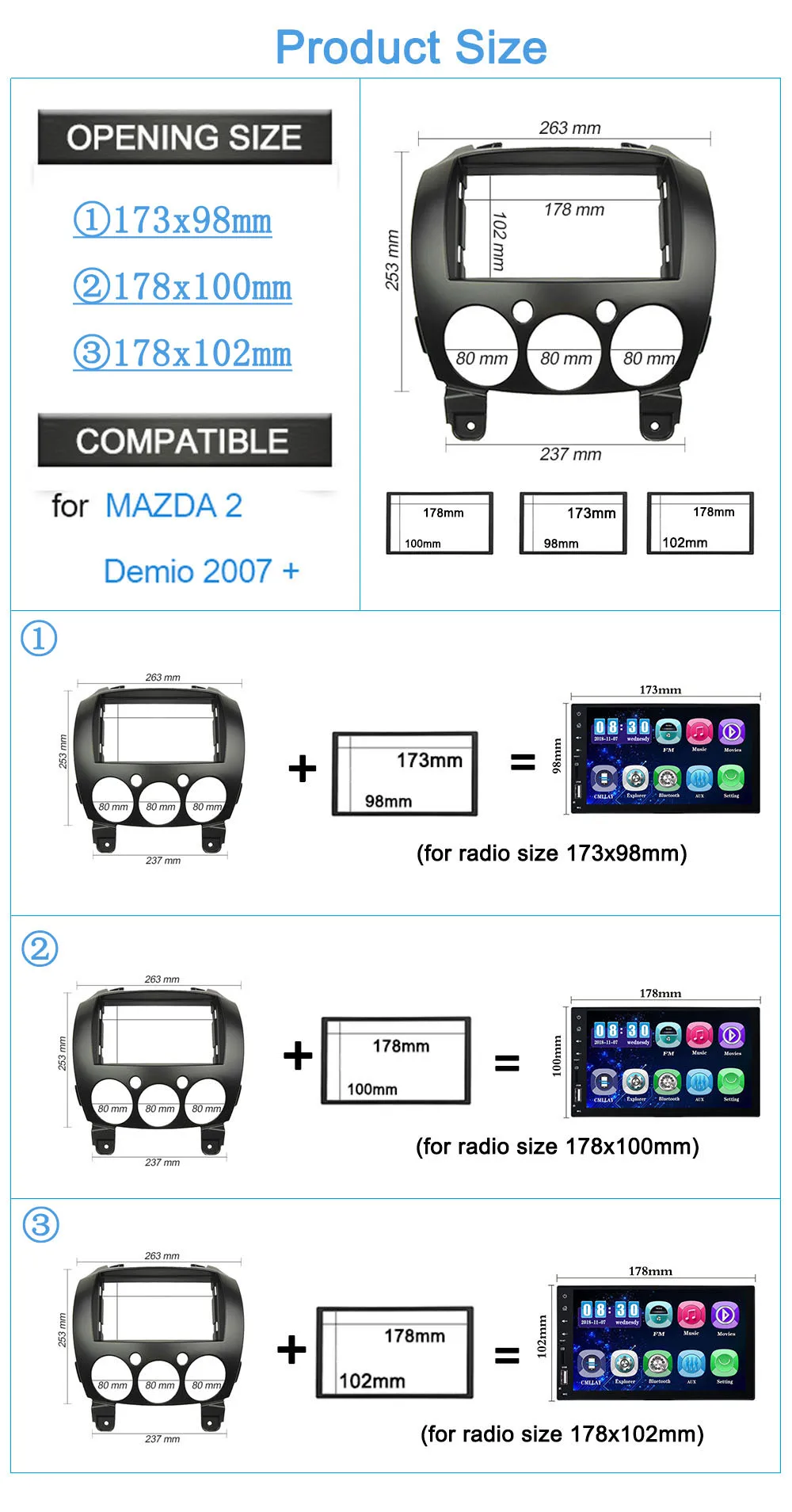 Двойной Din DVD стерео панель для MAZDA 2, Demio 2007+ Радио DVD стерео панель приборной панели Установка отделка комплект лица объемного кадра