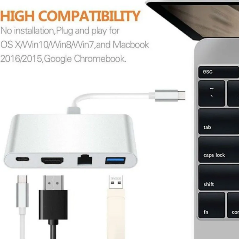 Basix Usb C Ethernet USB-C к HDMI 4 K+ гигабитный Ethernet(RJ45 порт)+ USB 3,0 type C концентратор адаптер USB-C разветвитель для Macbook