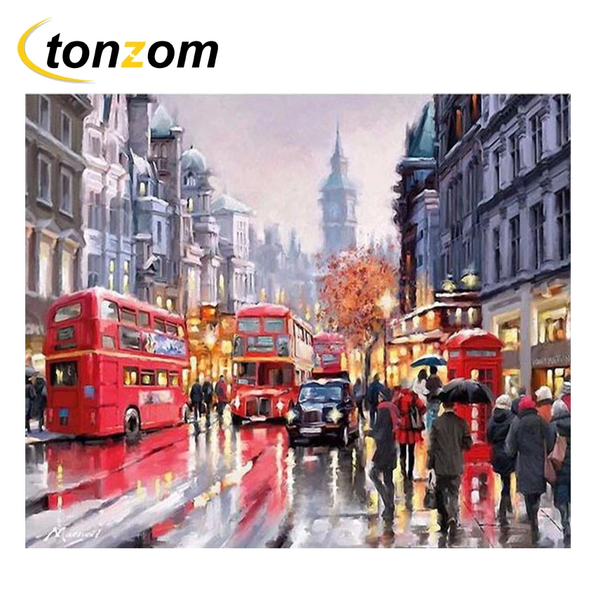 

TONZOM London Street Diy Painting By Numbers Abstract Walkers Oil Painting On Cuadros Decoracion Acrylic Drawing City Bus Poster