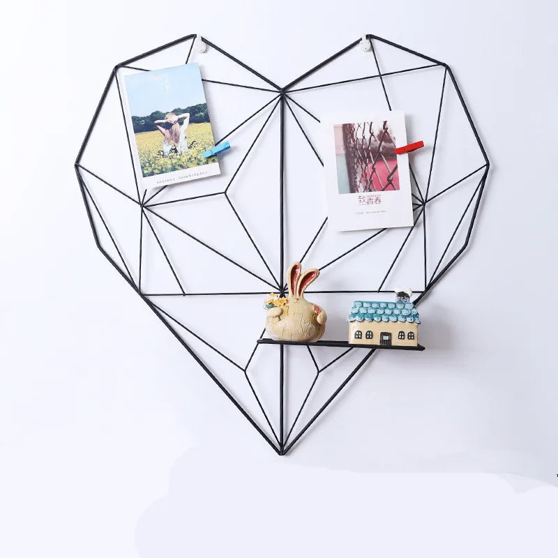 Multifunctional Iron Heart-shaped Wall Rack Decoration For Home Wall StorageHeart-shaped Grid Metal Frame Photo Postcard Hanging (7)