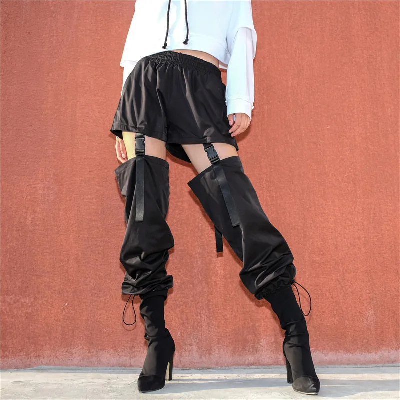 56 панк готика, Харадзюку уличная одежда пэчворк женские Брюки Высокая талия летние спортивные брюки повседневные женские брюки корейские брюки Капри