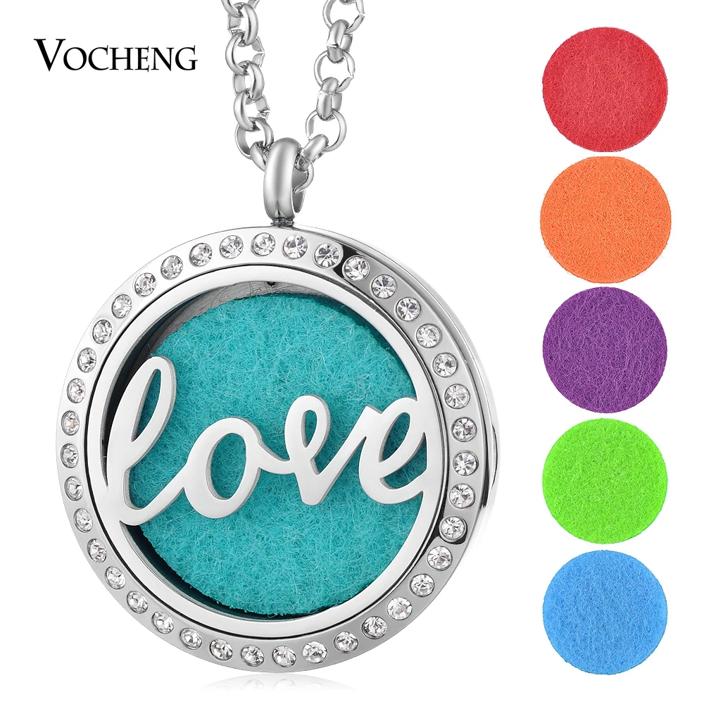 

316L Stainless Steel Perfume Diffuser Locket Necklace Love Pendant Crystal Magnetic Randomly Send 10pcs Felt Pads as Gift VA-275