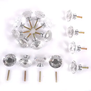 

DSHA New Hot 16 X LS-D3020 40MM Clear Glass Diamond Cut Door Knobs Cabinet Drawer knobs+Screw Home Decorating,Crystal Glass