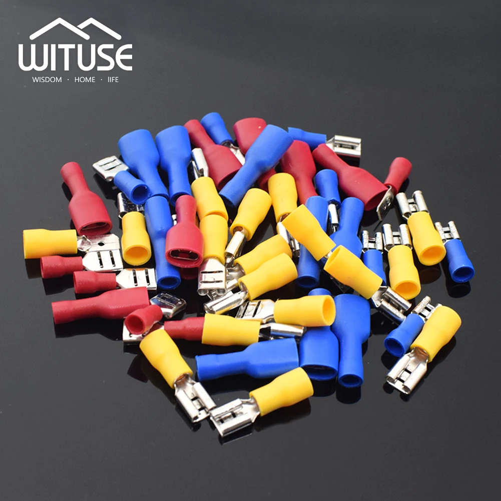 

TSLEEN 400Pcs/box Male Female Spade Crimp Terminals Fully Insulated Electrical Connectors Butt Made of Copper, PVC