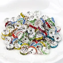 6mm 8mm Metal 23 color Crystal Rhinestone Rondelle Spacer Loose Beads For DIY Jewelry Making Accessories 50pcs